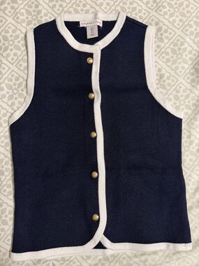 Sincerly Jules Navy Knit Button Vest with White Trim